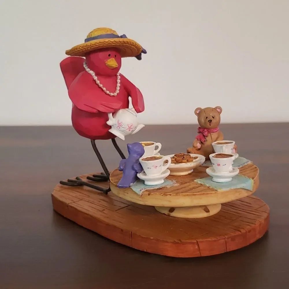 Vintage RUSS Red Bird Tea Party Resin Decor "Tweet Along With Me" #13056